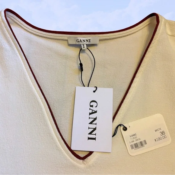 Ganni Sale! NWT Cream Dress Bell Sleeve Drop Waist Midi Clark Dress 36 Medium - Picture 4 of 6